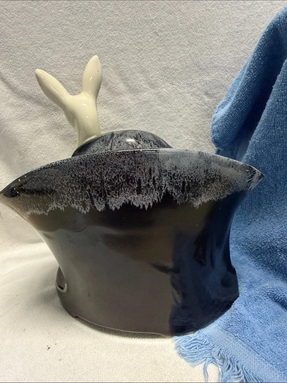 Mid-Century Modern Ceramic Deer Planter Vase - Black & Cream
